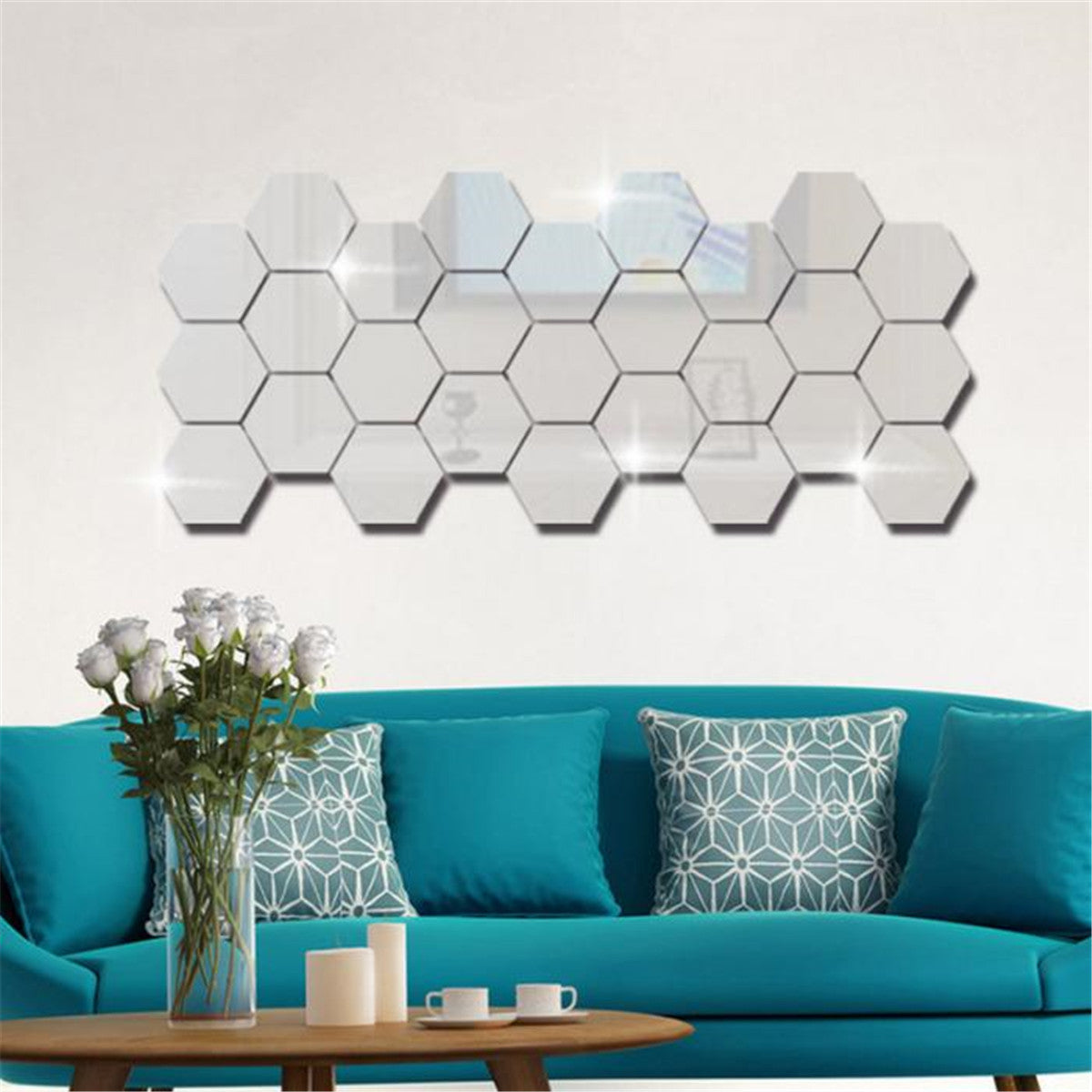 Hexagonal Mirror Acrylic Wall Sticker Background Wall Crystal Stereo Mirror Sticker